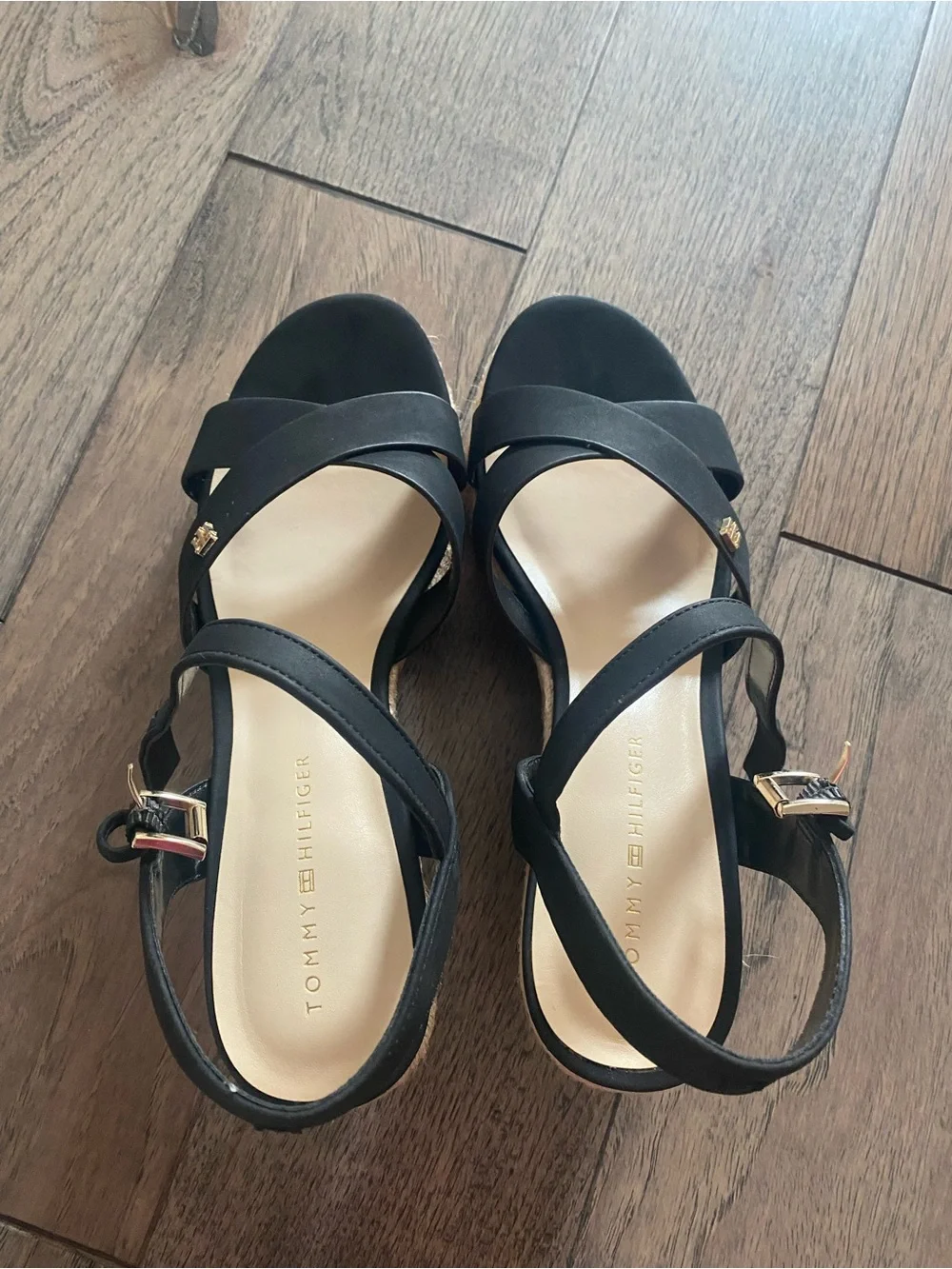 NEW Tommy Hilfiger Black Espadrille Wedge Sandals Size 9 Women’s